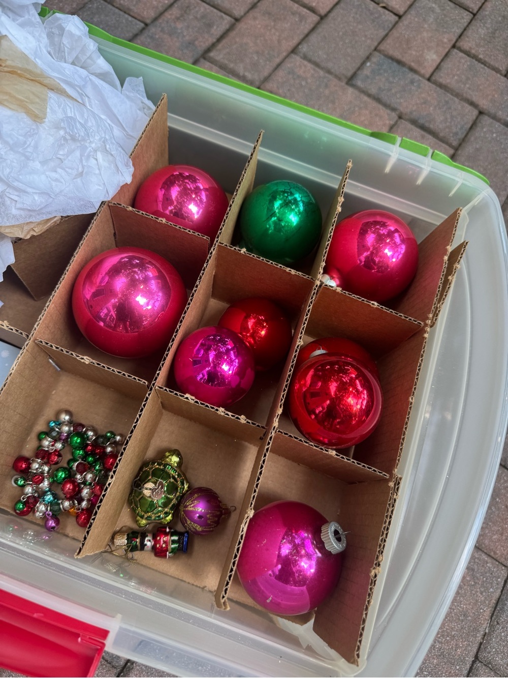 Shiny Brite Set with Pink, Red & Green Ornaments
